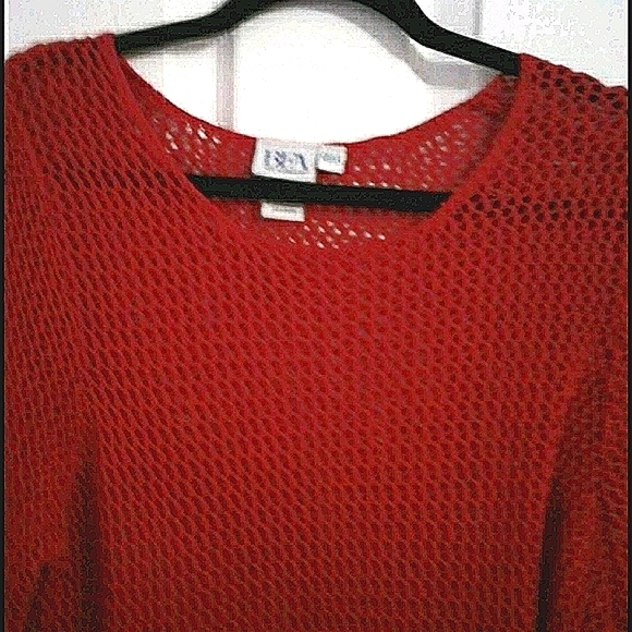 Vintage BFA Classics 90's Red Open-Knit Long Sleeve Oversized Boxy Sweater - Picture 2 of 6